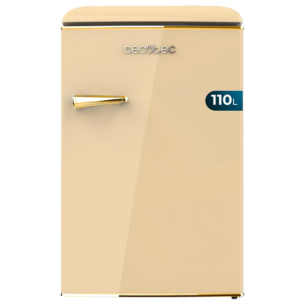 Cecotec Mini Nevera Retro 1 Puerta - 110 L Bolero CoolMarket TT Origin 110 Beige E. Mini Frigorífico, ICEBOX, Luz Interior, Tirador Cromado, Bandejas Cristal, Abridor Botellines, Estilo Vintage Beige