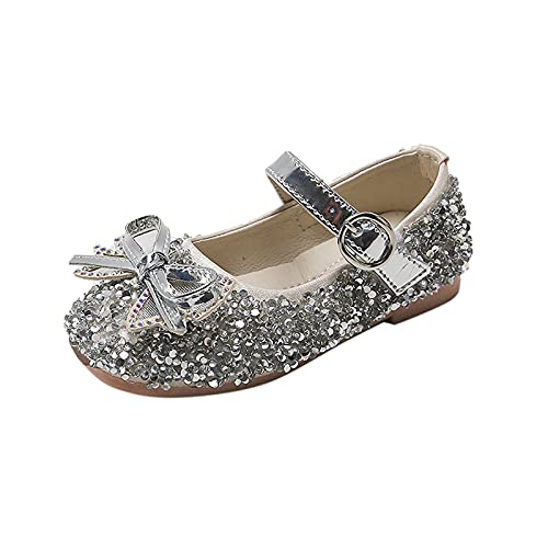 Flicka, Mary Jane, halvskor, prinsesskor, babyskor, ballerinaskor, flickskor, sommar, prinsesskor, barn, paljetter, platta skor, elegant, rund tå, sandaler, fest, silver, 27
