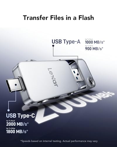 Lexar D70E 512GB Dual Drive External SSD, Up to 2000MB/s Read and 1300MB/s Write, Durable Metal Housing Design, Cable-Free Portable SSD for USB Type-C/Type-A Devices, Compatible with iPhone 17 - Image 4