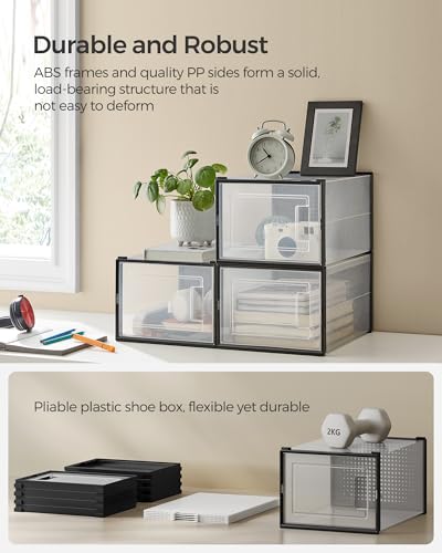 Image of SONGMICS Shoe Boxes, Pack of 18 Shoe Storage Organizers, Stackable Clear Plastic Boxes for Closet, Sneakers, 13.7 x 9.9 x 7.4 Inches, Transparent and Black ULSP007B18