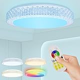ACXIN RGB LED Deckenlampe Dimmbar mit Fernbedienung, 48W Rund Deckenleuchte mit Kristall- und Sterndesign für Schlafzimmer, Wohnzimmer Kinderzimmer, Korridor, 2700K-6500K Einstellbar, Ø40CM