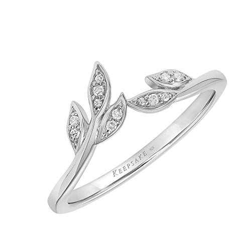 Keepsake Stackable Diamond Floral Leaf Wedding Ring for Women; Anniversary or Promise Ring in 10K White or Yellow Gold, 925 Sterling Silver or 18K Yellow Gold Vermeil