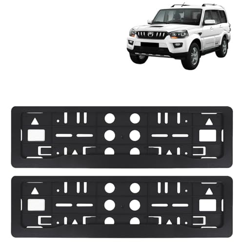 Image of KINGSWAY Scorpio Car Number Plate Frames for All 2014 to 2018 Models of Mahindra Car Registration Plate Holders, Black Licence Plate Covers (Front and Rear), Universal Size 51.5 x 14.5 cm