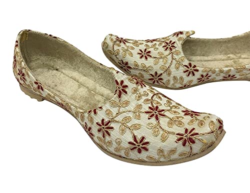 Stop n Style Men's Bridal Cream Gold Punjabi Jutti Sherwani Shoes Achkan Ethnic Mojari Khussa Jooti4