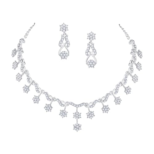 Image of Atasi International American Diamond Style Silver Plated Necklace with Earrings Jewellery Set for Women - Perfect for Party, Wedding, and Engagement