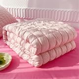 Odot Tagesdecke 150x200 200x230 Tagesdecke Bettüberwurf Einzelbett Doppelbett Weich Komfort Steppdecke Gesteppte Bettwäsche Sofaüberwurf Wohndecke, Karierter Seersucker (Rosa,150x200cm)