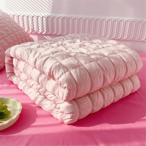 Odot Tagesdecke 150x200 200x230 Tagesdecke Bettüberwurf Einzelbett Doppelbett Weich Komfort Steppdecke Gesteppte Bettwäsche Sofaüberwurf Wohndecke, Karierter Seersucker (Rosa,150x200cm)