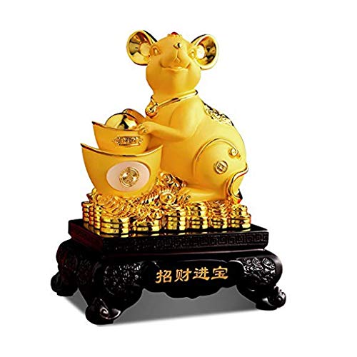 HDBCYUAZ 2020 Año Chino del Zodiaco de la Rata Rata Resina con Feng Shui Lingotes/Yuan Bao Colección Figuras los Regalos Decor Estatua Creación Artesanal