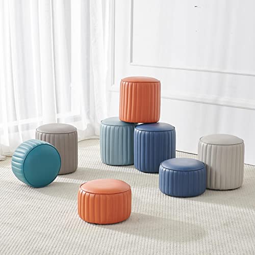 Repose-Pieds Rond Cuir Bleu Clair au Design Épuré et Finitions Soignées