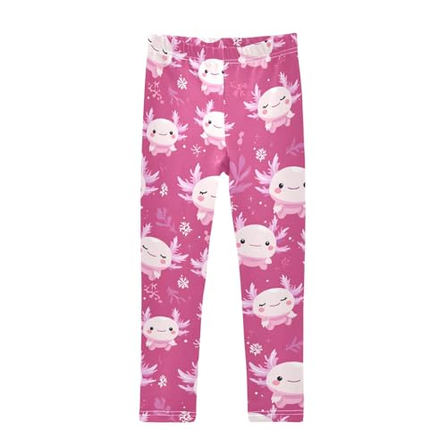 Cute Axolotl Pink Girls Leggings Soft Stretch Workout Yoga Dance Pants for Kids Casual Tights