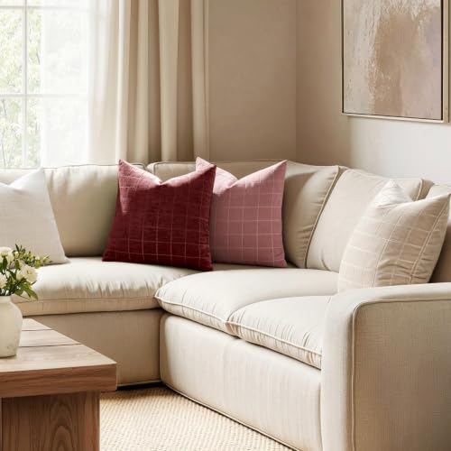 Image of MIULEE Burgundy Plaid Decorative Throw Pillow Covers 18x18 Set of 2