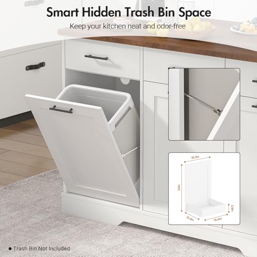 55" Kitchen Island Table with Power Outlet & Drop Leaf, White