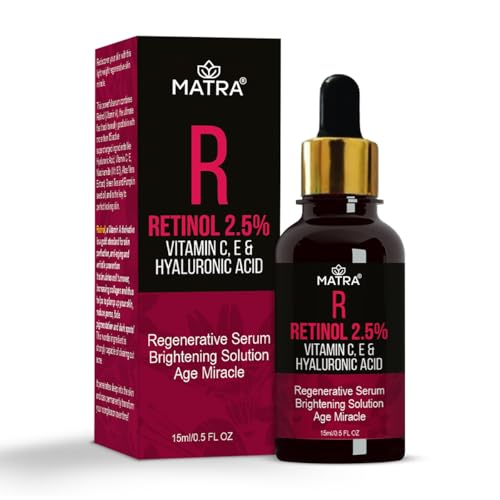 Image of Matra Retinol Serum 2.5%, Vitamin C, E & Hyaluronic Acid Face Serum - Anti Wrinkle /Anti-Aging Serum with Niacinamide (Vit. B3), Aloe Vera & Green Tea - Best Retinol Serum