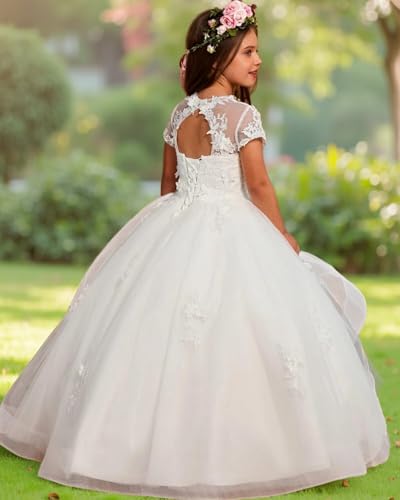Tulle Flower Girl Dresses for Wedding Lace Appliques Princess Pageant Dress Girls Bridesmaid Party Ball Gown4