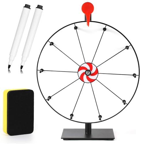 Spinning Prize Wheel 12 Inch Tabletop Spinner with 10 Slots Dry Erase Markers & Eraser Raffle Wheel for Games and Events White