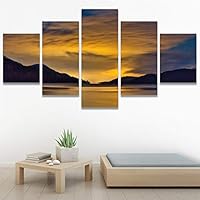 SIGNWIN 5 Panel Canvas Wall Art Sunset in The Mountains for Home Decorations Ready to Hang - 60