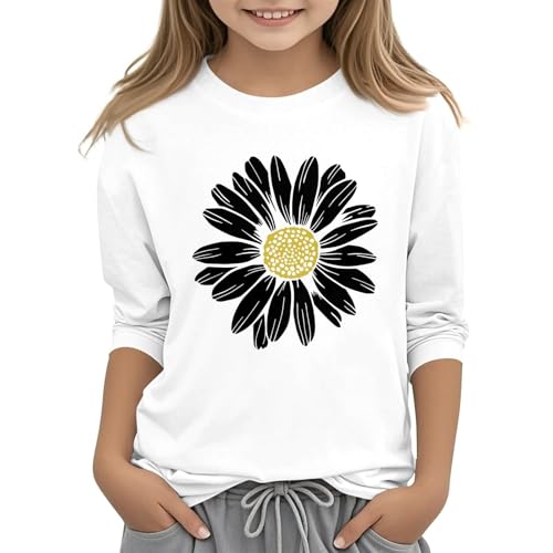 Girls 3/4 Sleeve Shirts Teens Girls Summer Casual Floral Pattern Shirts Blouse Crew Neck Cute Funny School Tops Tunic