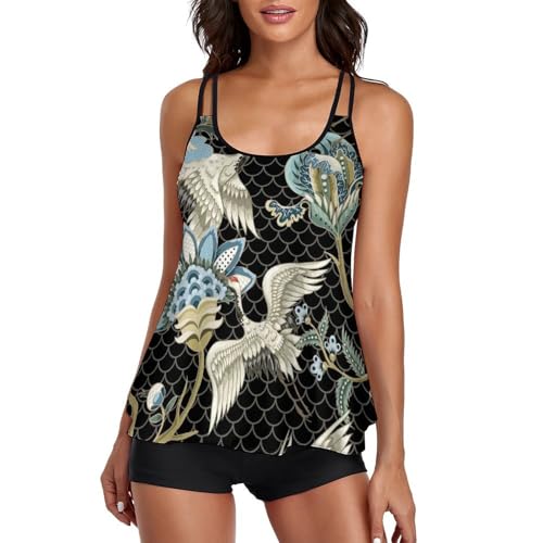 Ensembles bikini tankini oiseau fleuri pour femme comprenant une robe de plage et un short