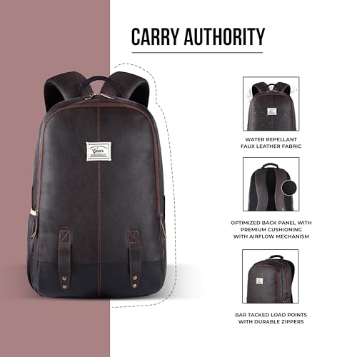 Image of Gear Classic 19 inch /23L Medium Faux Leather (without Anti Theft) Water Resistant Laptop Backpack /Casual Backpack /Daypack /Travel Backpack /College Bag For Men /Women (Brown-Black)