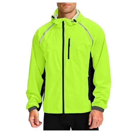 Men's Rain Jacket Waterproof Cycling Running Lightweight Packable Hood Windbreaker Bike Gear Golf Hiking Raincoat, Fluorescent yellow / black, L