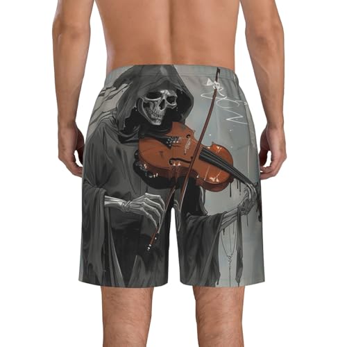 Men's Quick Dry Swim Shorts Grim Reaper Playing The Violin Fantasy Skull Dark Beach Trunks with Pockets2