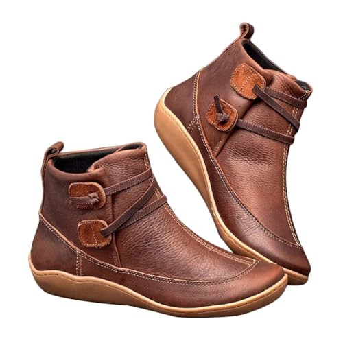 Ankle Boots for Women No Heel,Flat Booties for Women,Women's Ankle Boots, Arch Support,Fashion Lace Up & Side Zipper,Comfortable Slip On,Vintage Retro Booties, Flat Low Heel Boot, Fall Boot
