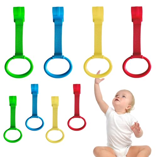 Image of feehope 8Pcs Playpen Pull Up Rings, Plastic Adjustable Safety Baby Pull Up Rings – Toddler Walking Assistant, Easy Install for Playpen, Adjustable Plastic Circles for Crib with Standing Support