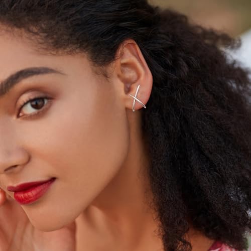 MUNDELL 14K Gold Plated 925 Sterling Silver Dainty X Stud Earrings Minimalist Hypoallergenic Earring for Women Jewelry Gifts2