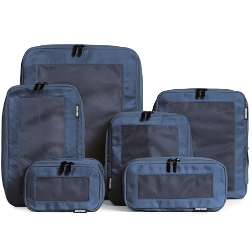 Image of Aerotrunk Compression Packing Cubes for Travel - Luggage Organizer Bags - Double Zipper Packing Cubes for Suitcases (6-Pack, Dark Blue)