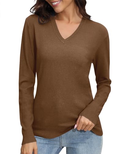 Image of EXCHIC Women's Long Sleeve V-Neck Casual Sweaters Fall Classic Soft Knit Top 2026 Fit Basic Pullover Tops