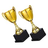 HOLIDYOYO 2個 ミニゴールドトロフィー ブラックベース付き 小型プラスチック製表彰カップ 用トロフィー 成績向上記念 優勝者用多用途トロフ