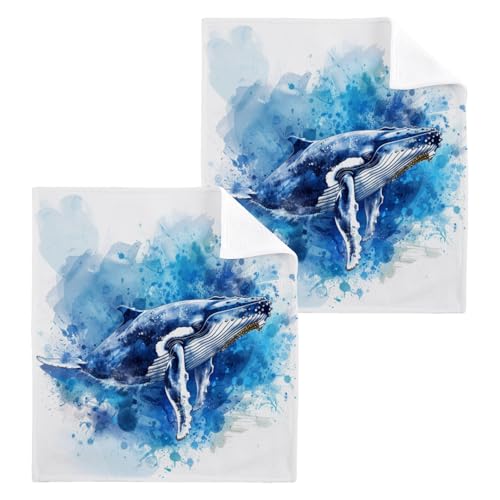 ALAZA Wash Cloth Set 100% Cotton Fingertip Towels Face Cloths Sets Humpback Whale Highly Absorbent Soft Feel Set of 2