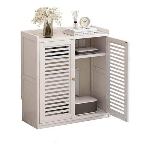 Router Rack Caja WiFi Material de Bambú Engrosado Diseño Hueco Estantes Ajustables Almacenamiento de Gran Capacidad Caja Router Pared para Sala de Estar(White,59 * 25 * 67cm)