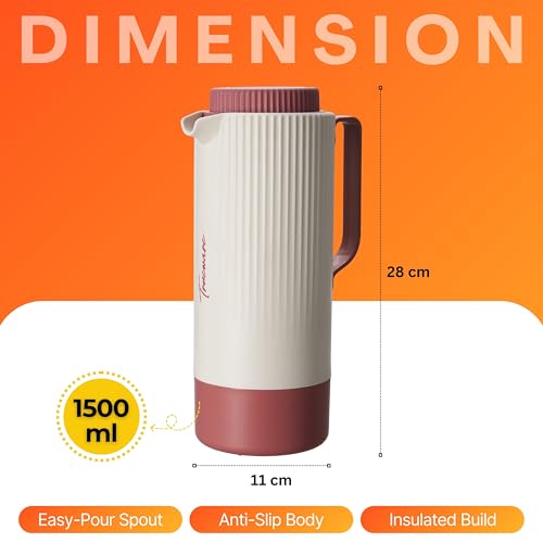 Image of Trueware Amaze ISI Certified Inner Steel Thermoware 1500 ML Hot & Cold Flask Jug, BPA Free, Leak Proof, Ideal for Tea, Coffee, Water, Hot and Cold Beverages