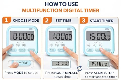 Image of Loud Digital Alarm Clock for Heavy Sleepers, Large Display 24Hr Desk Table Clock with Time & Date, Magnetic Retractable Stand, Compact Study Timer for Students Bedroom Home Office Kitchen (Blue)