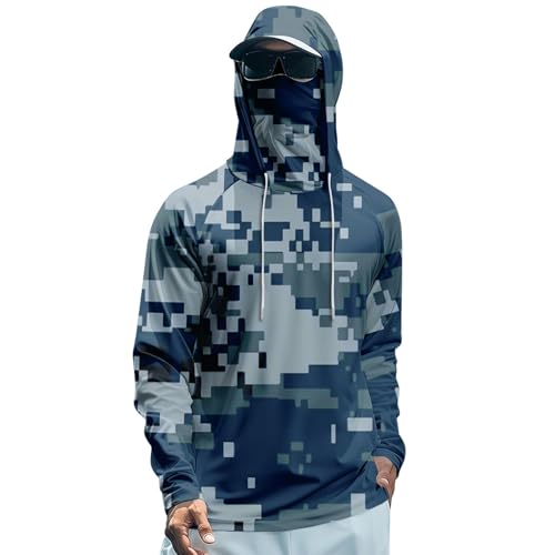 Men's UPF 50+ Sun Protection Camo Hoodie Shirts Long Sleeve Fishing Lightweight Shirts SPF UV Hiking