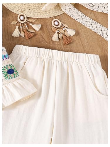 Image of WDIRARA Girl's 2 Piece Outfits Boho Floral Crochet Ruffled Sleeveless Cami Top and Wide Leg Pants