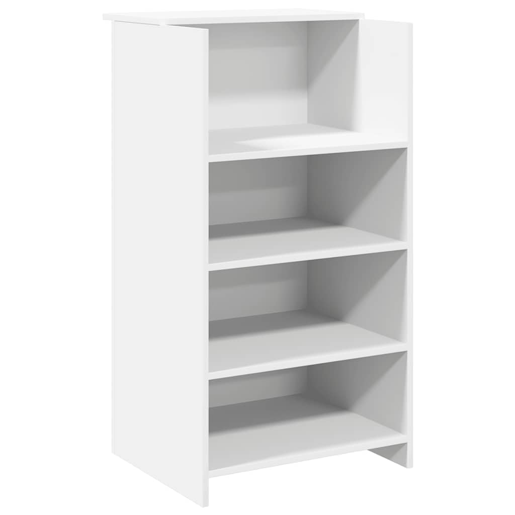 Générique Scrivania da reception bianca 135 x 50 x 103,5 cm in legno di ingegneria con piano di lavoro integrato, ampio spazio di archiviazione e armadio, ideale per ufficio, hotel, clinica o salone