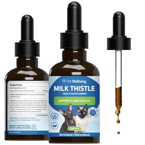 Pet Wellbeing Milk Thistle for Cats - Organic Herb, Milk Thistle Liver Detox Support, Antioxidants - NASC Certified & Vet-Formulated - 2 oz Liquid