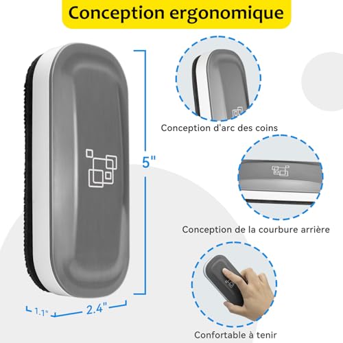 maxtek Effaceur Tableau Blanc, 2 Pièces Brosse Tableau Blanc Magnetique, Aimant puissant, conception ergonomique, Accessoires Essentiels pour L’école, Le bureau et La maison(Gris) – vue 2