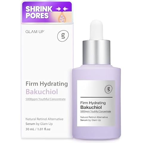 Glam Up Bakuchiol Serum & Hyaluronic Acid - Anti-Aging Retinol Alternative Serum, Blur Fine Lines, Anti-Wrinkles, Pore shrink and Soothing Pimples, Hydrate Facial Skin, Cruelty-Free (1.01 Fl Oz) Cover