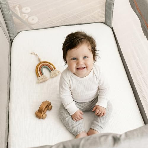 Image of Muslin Pack and Play Sheet, 100% Cotton Playard Sheet (42 inchx24 inch), Breathable & Soft Mattress Pad Cover, Boho White for Boys Girls(1 Pack)