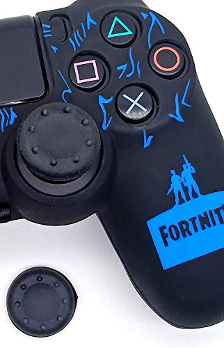 Image of PSS Ps4 Fortnite Theme Silicone Protective Case Cover for PlayStation 4 PS4 Controller with 2 PC Thumb Grips,Black & Blue