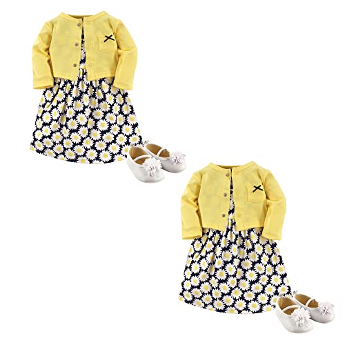 Hudson Baby Baby Girls' Cotton Dress, Cardigan and Shoe Multi-pack Set