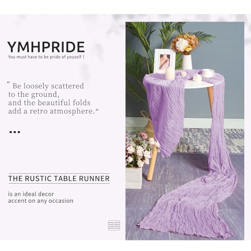 YMHPRIDE 6 Packs Cheesecloth Table Runner Purple, 55x300cm Rustic Gauze Fabric Boho Table Runner - Image 4