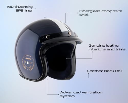 Image of Axor Retro Jet Euro Globe ISI and DOT Certified Gloss Finish Open Face Helmet for Men and Women with Stylish Peak- Royal Blue -M
