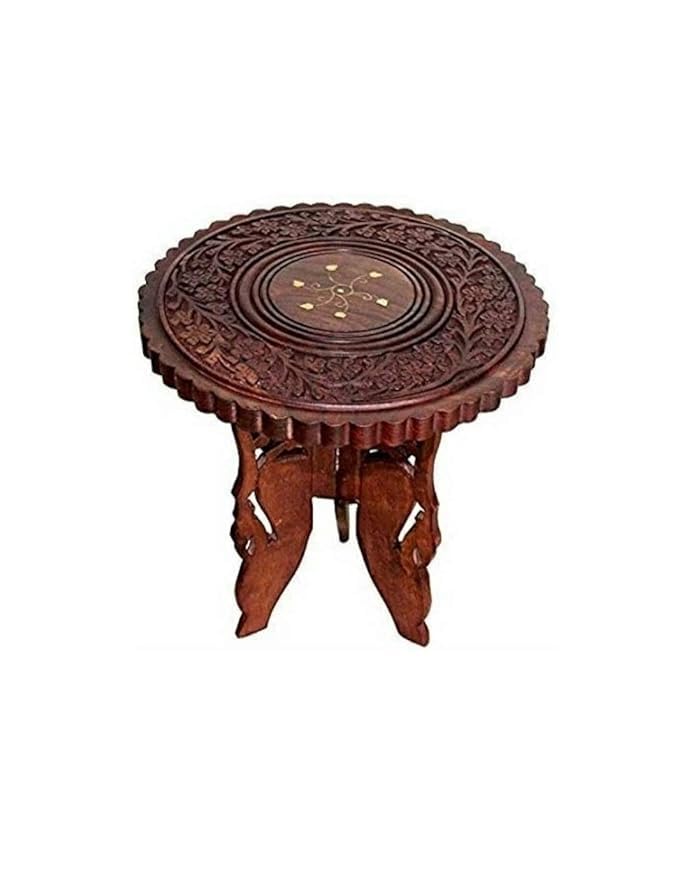 RACOLLECTION Wooden Side Table, Traditional Handicraft Small Coffee Table, Sofa End Table