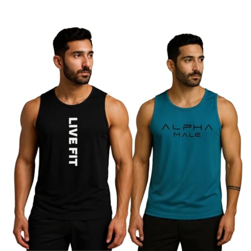 Image of Pack of 2 Sando For Men Men's Sleeveless Round Neck Vest - Pack of 2, Polyester Fabric, Quick Dry Gym & Casual Wear Gym Fit