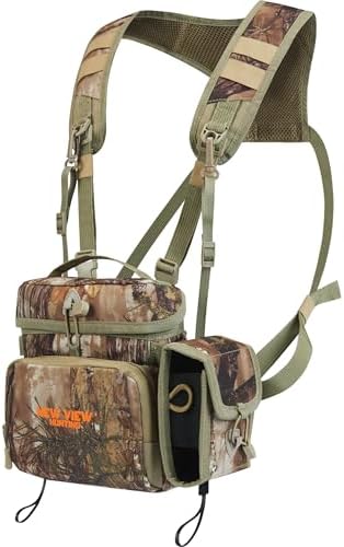NEW VIEW Bino Packs for Hunting - Binocular Straps Harness Chest Pack with Detachable Rangefinder Pouch, Adjustable Camo Bino Harness & Rain Cover - Ideal for Bow Hunting- Medium Product Image