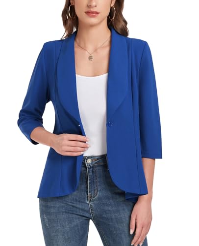MINTLIMIT Womens Casual Blazer Open Front 3/4 Sleeve Shawl Collar Ruffle Hem Work Office Suit Jacket2